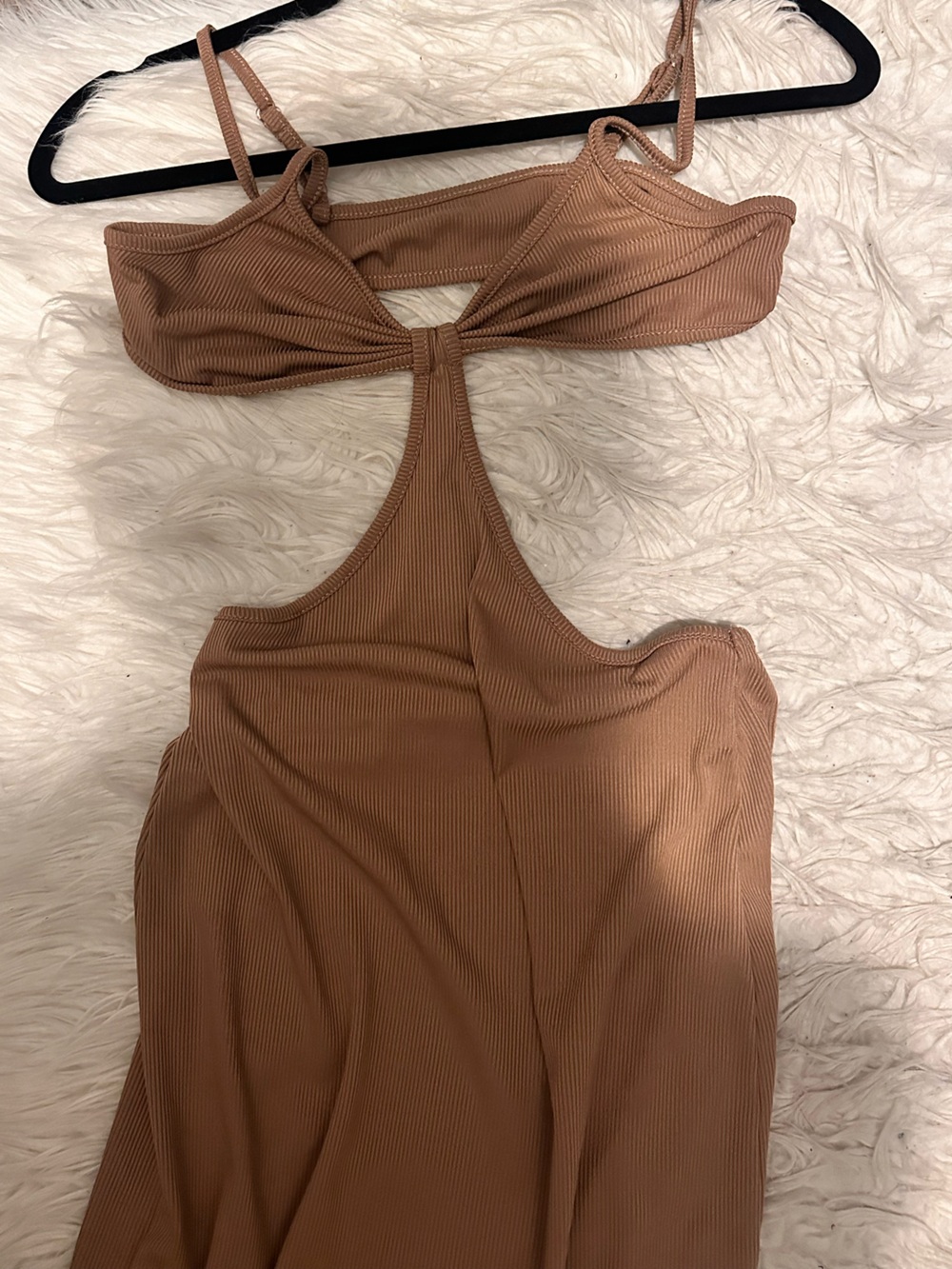 Ribbed Cutout One-Piece Swimsuit in Mocha